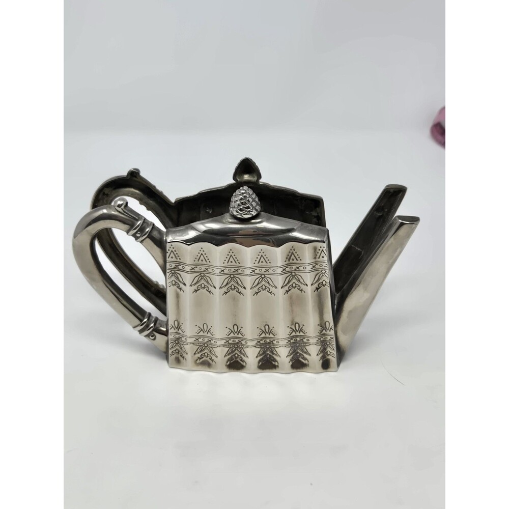 VINTAGE GODINGER SILVER TEAPOT NAPKIN LETTER HOLDER HOME DECOR 1993 SILVER PLATE